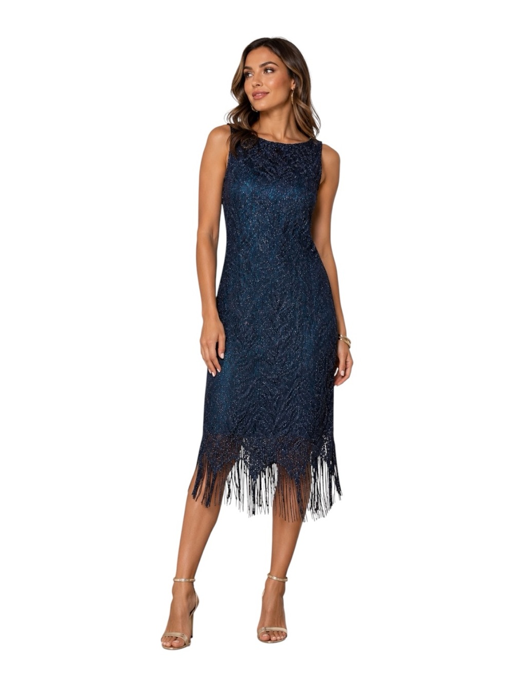 Teal Blue Sleeveless Fringe Hem Midi Dress